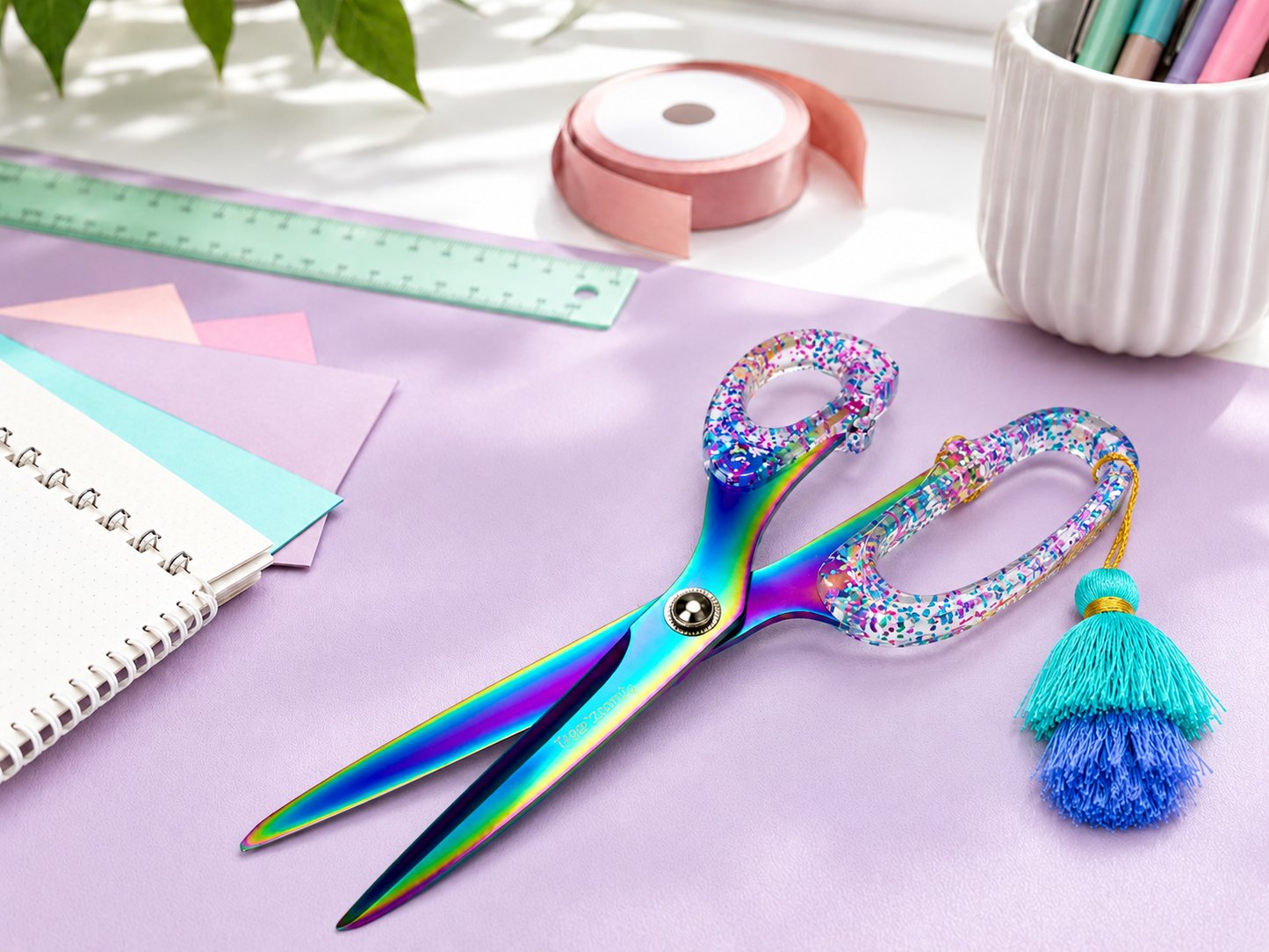 Sparkle scissors cutting wrapping paper for gift wrapping