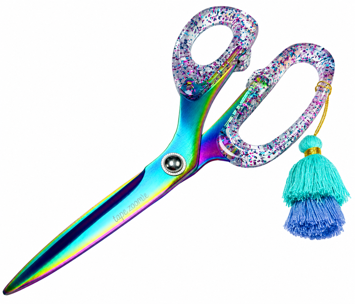 Tape Zoomie Sparkle purple gift wrapping scissors with tassel